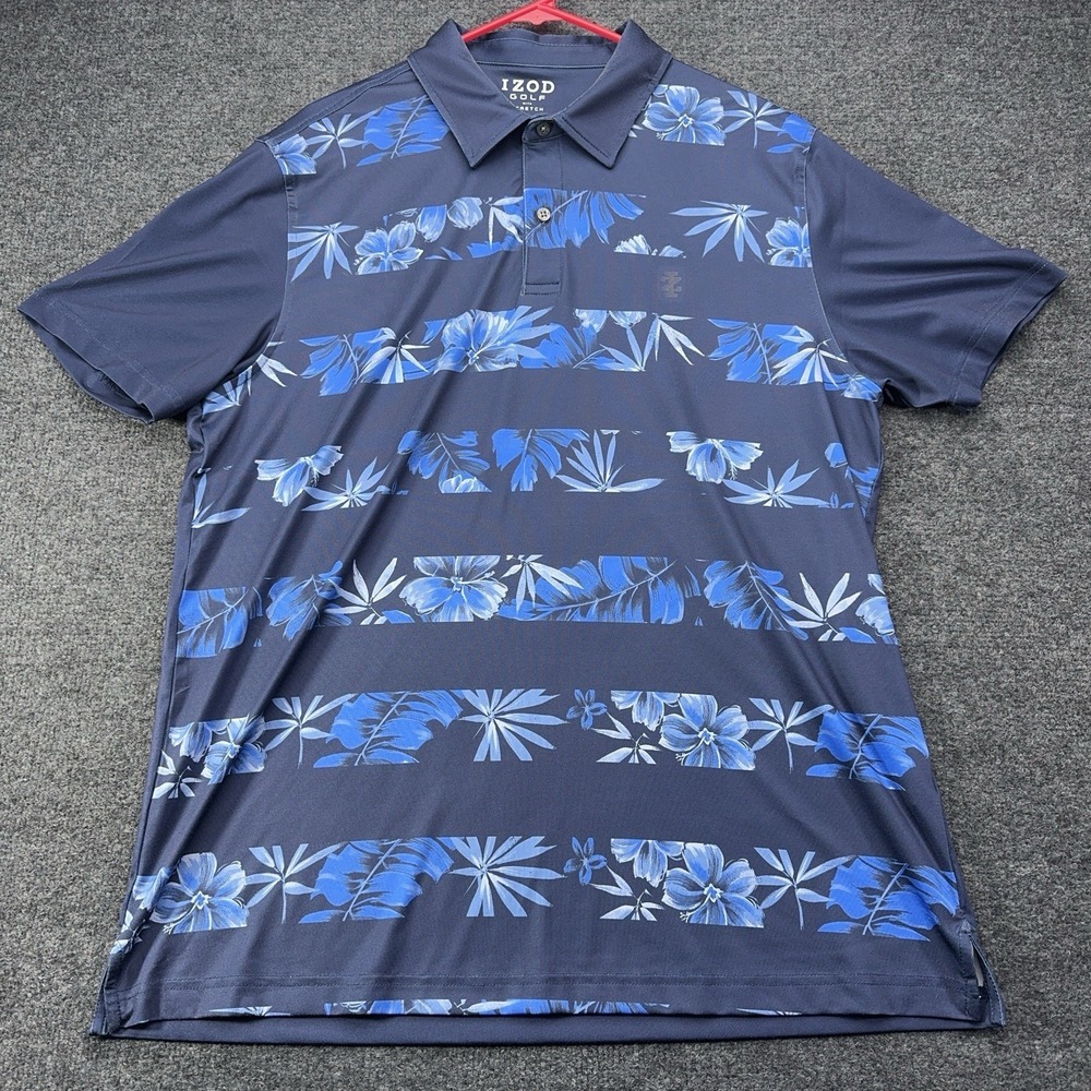 IZOD‎ GOLF Polo With Stretch Mens L Blue Hawaiian  Performance Shirt EUC